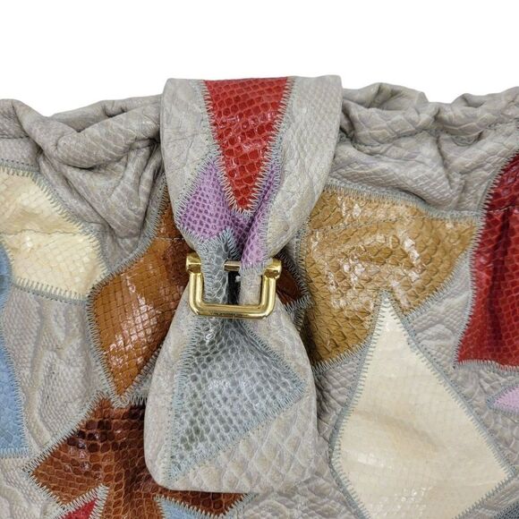 Vtg 80's Caprice Shoulder Bag Leather Boho Funky Patchwork Multicolor Large Gray - Picture 8 of 16